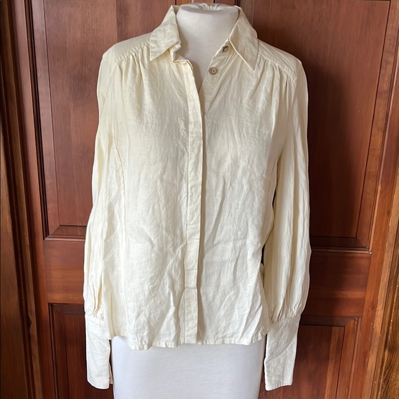 Cream Button Down Blouse with Puff Sleeves - Picture 2 of 8